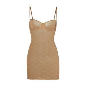 SKIMS After Hours Logo Mesh Slip Dress NWT 2X Sheer Underwire Ochre